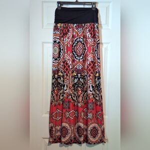 'ALYX' maxi skirt red, black, white abstract floral Paisley print, Sz. 2X